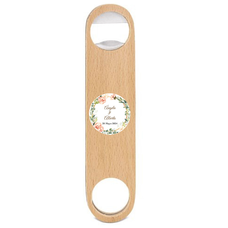 Ouvre-bouteille en bois personnalisé avec adhésif floral