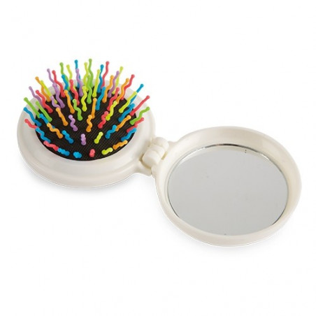 Brosse avec miroir de poche multicolore avec autocollant floral personnalisé