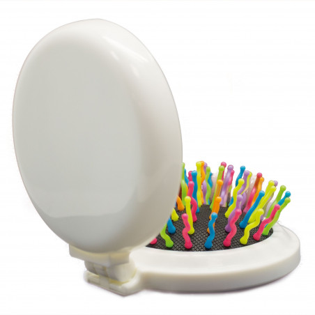 Brosse avec miroir de poche multicolore avec autocollant floral personnalisé
