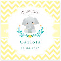 Carte 8x8cm design éléphant personnalisable pour baptêmes