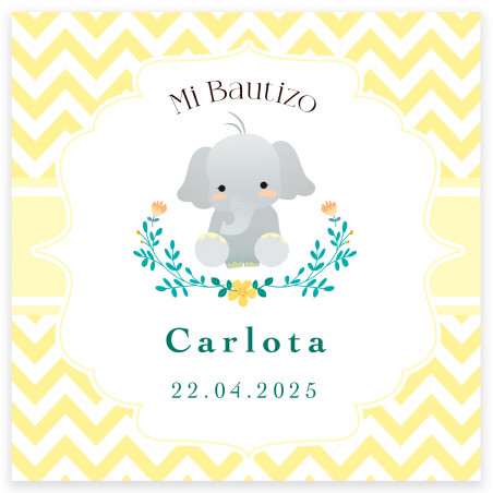 Carte 8x8cm design éléphant personnalisable pour baptêmes