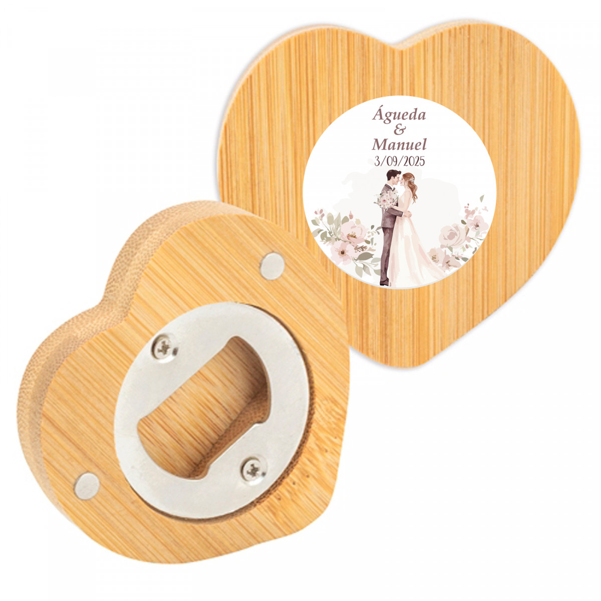 Ouvre-bouteille avec aimant personnalisé avec autocollant romantique de mariés pour des souvenirs