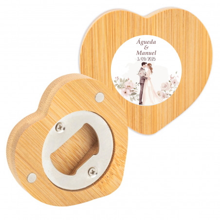 Ouvre-bouteille avec aimant personnalisé avec autocollant romantique de mariés pour des souvenirs