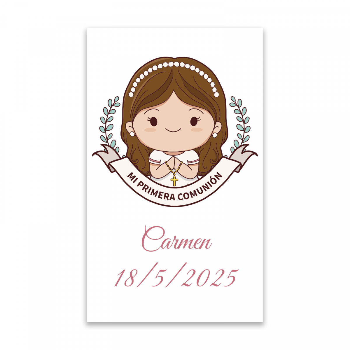Adhésif de communion personnalisé 3x5cm pour fille
