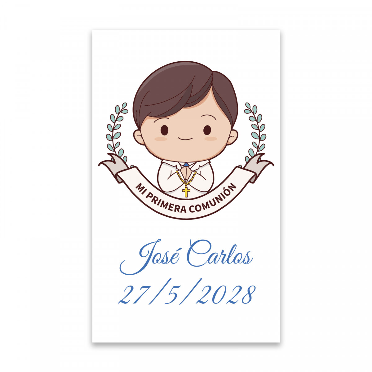 Adhésif de communion personnalisé 3x5cm pour garçon