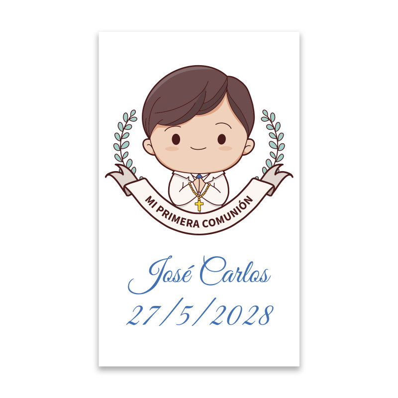 Adhésif de communion personnalisé 3x5cm pour garçon
