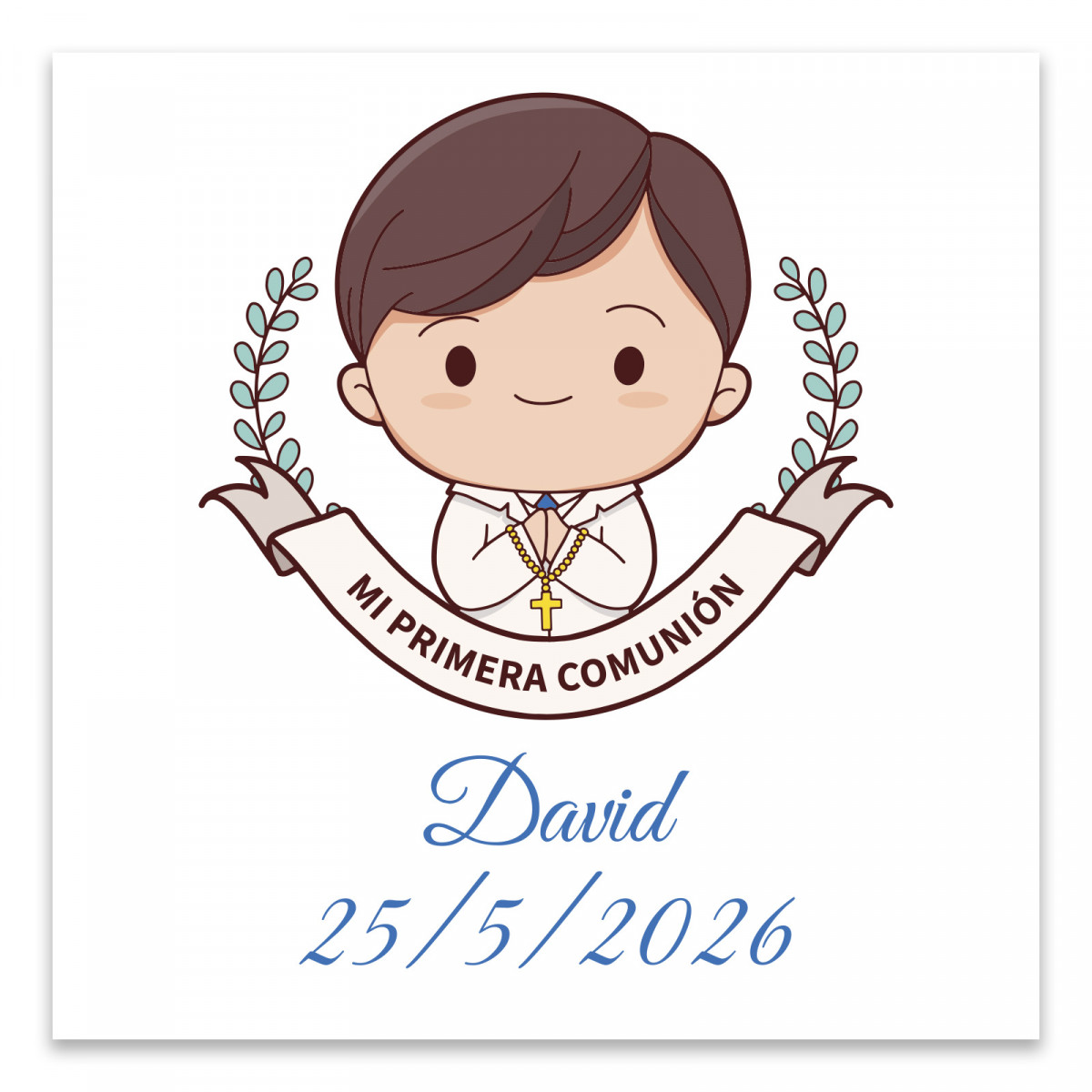 Carte de communion personnalisée 8x8cm pour garçon