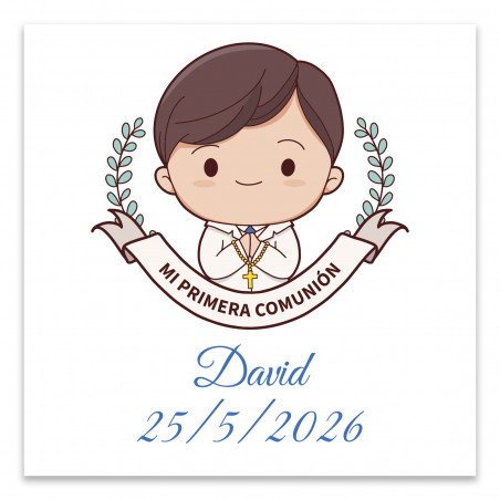 Carte de communion personnalisée 8x8cm pour garçon