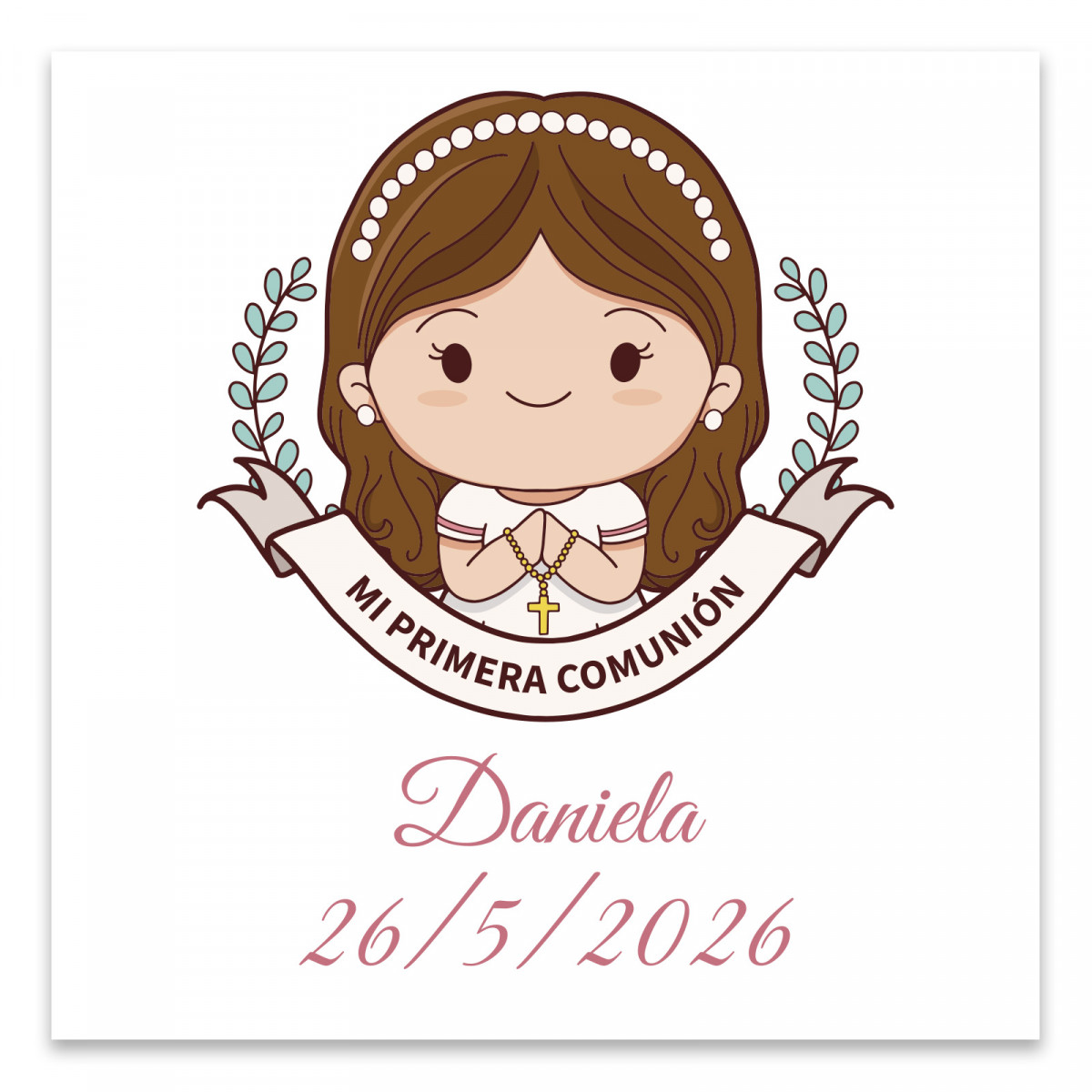 Carte de communion personnalisée 8x8cm pour fille
