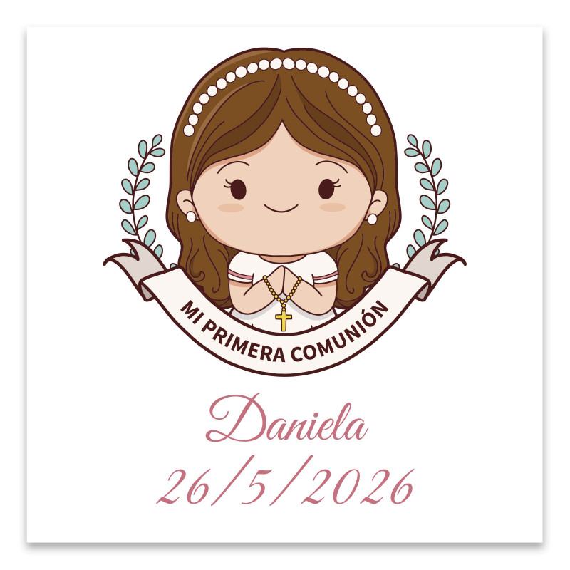 Carte de communion personnalisée 8x8cm pour fille