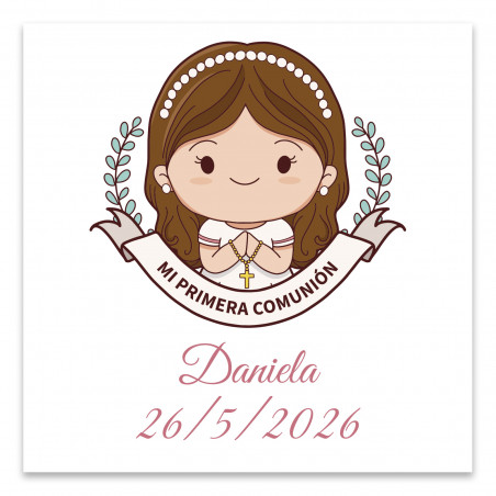 Carte de communion personnalisée 8x8cm pour fille