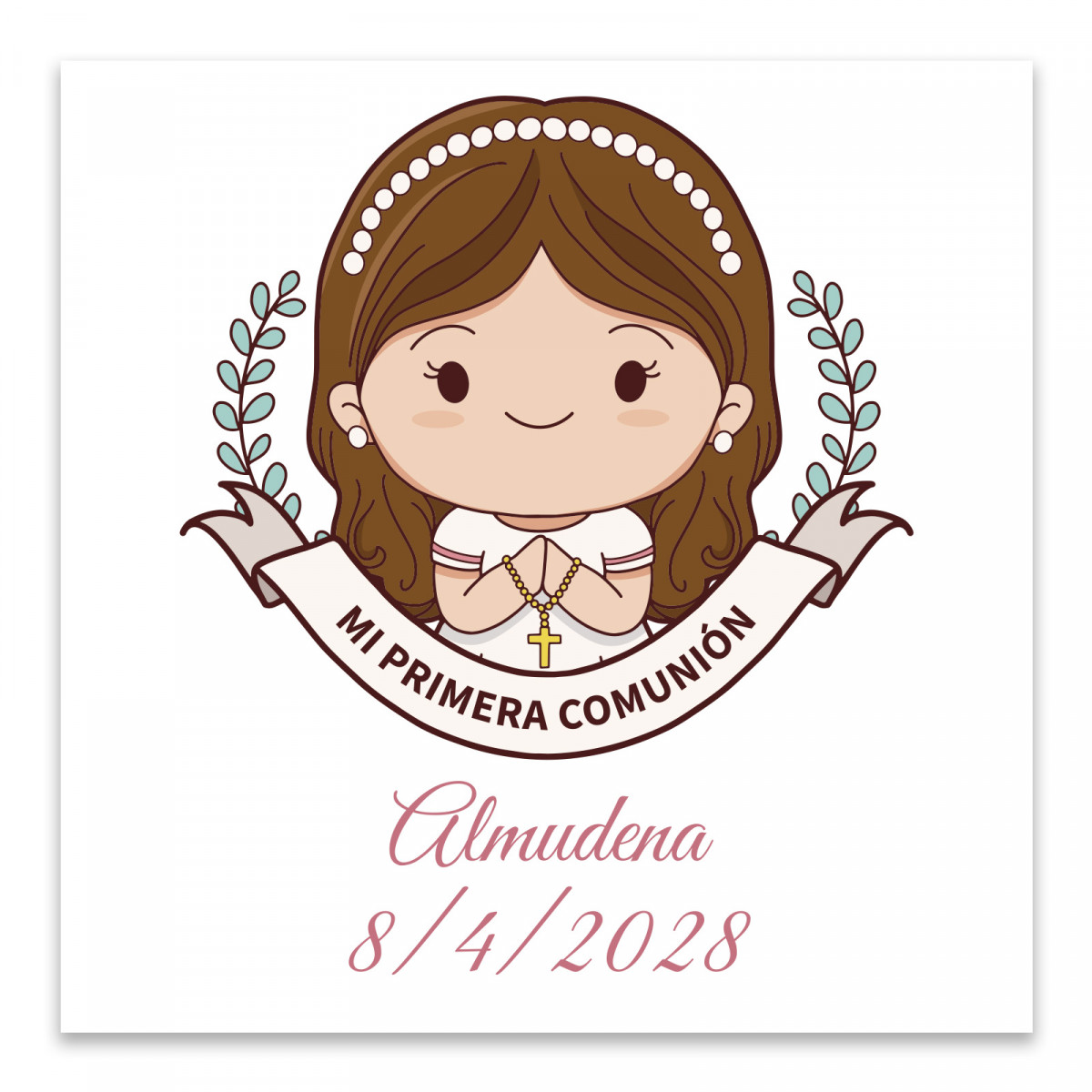 Adhésif de communion 5x5cm personnalisé pour fille