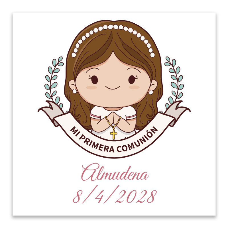 Adhésif de communion 5x5cm personnalisé pour fille