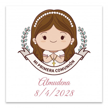 Adhésif de communion 5x5cm personnalisé pour fille