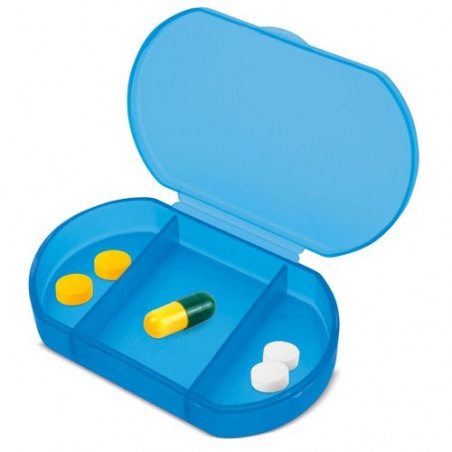 Pilulier bleu trizone personnalisé avec autocollant d'enfant pour communion