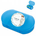 Pilulier bleu trizone personnalisé avec autocollant d'enfant pour communion