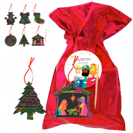 Ornements de Noël Scrapy en sac métallisé avec autocollant des Rois Mages personnalisable pour des cadeaux