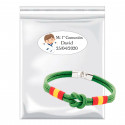 Bracelet en corde dans un sac transparent avec autocollant première communion pour détails