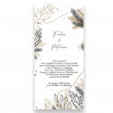 Invitation carte verticale avec design de fleurs et de feuilles imprimée sur papier pour mariages et événements