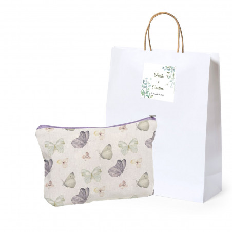 Nécessaire en coton avec un design de papillons présenté dans un sac personnalisé à offrir