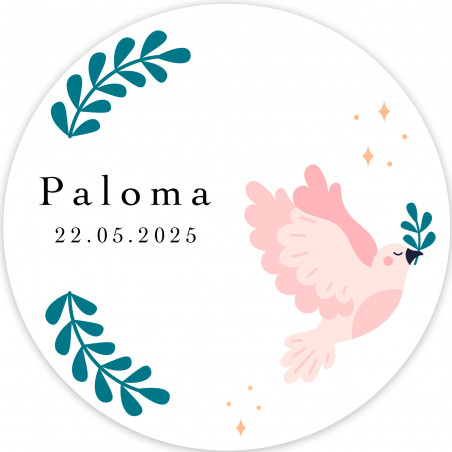 Adhésif rond de 2 cm avec un design de colombe rose personnalisable