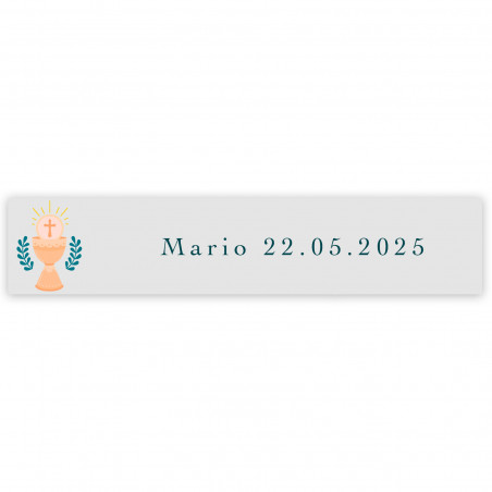 Adhésif transparent 5x1cm design calice personnalisable pour première communion