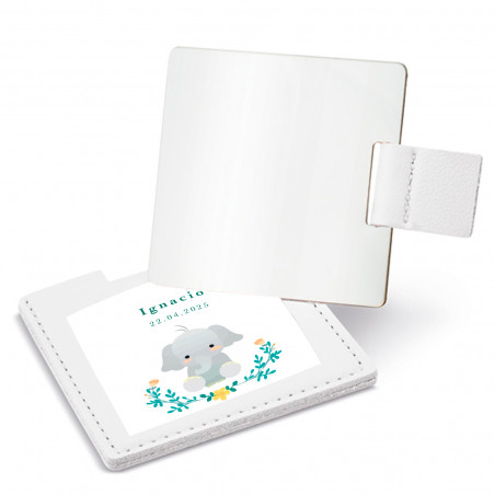 Miroir dans un étui avec adhésif 5x5cm design éléphant personnalisé pour les souvenirs