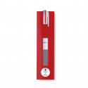 Stylo multicolore avec étui en carton rouge et adhésif personnalisé