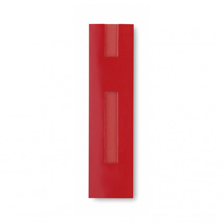 Stylo multicolore avec étui en carton rouge et adhésif personnalisé