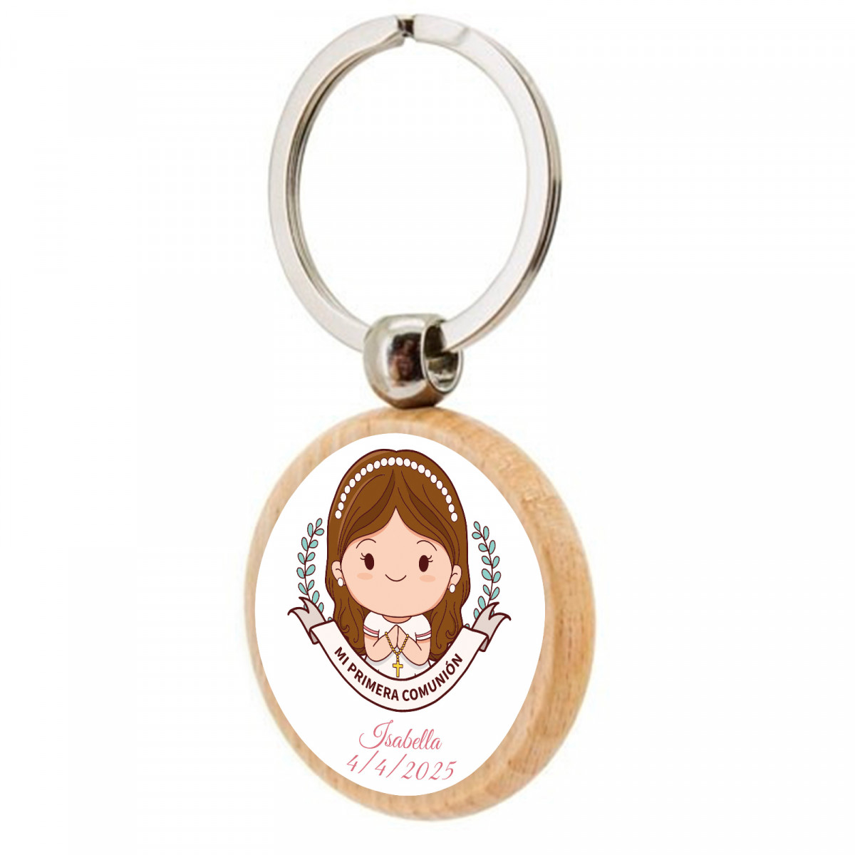 Porte-clé en bois première communion fille personnalisable pour souvenirs
