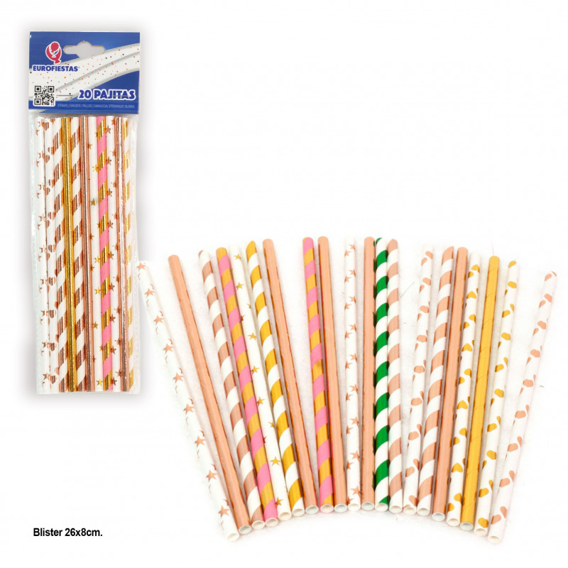 Pailles 20 unités design or et or rose pour événements