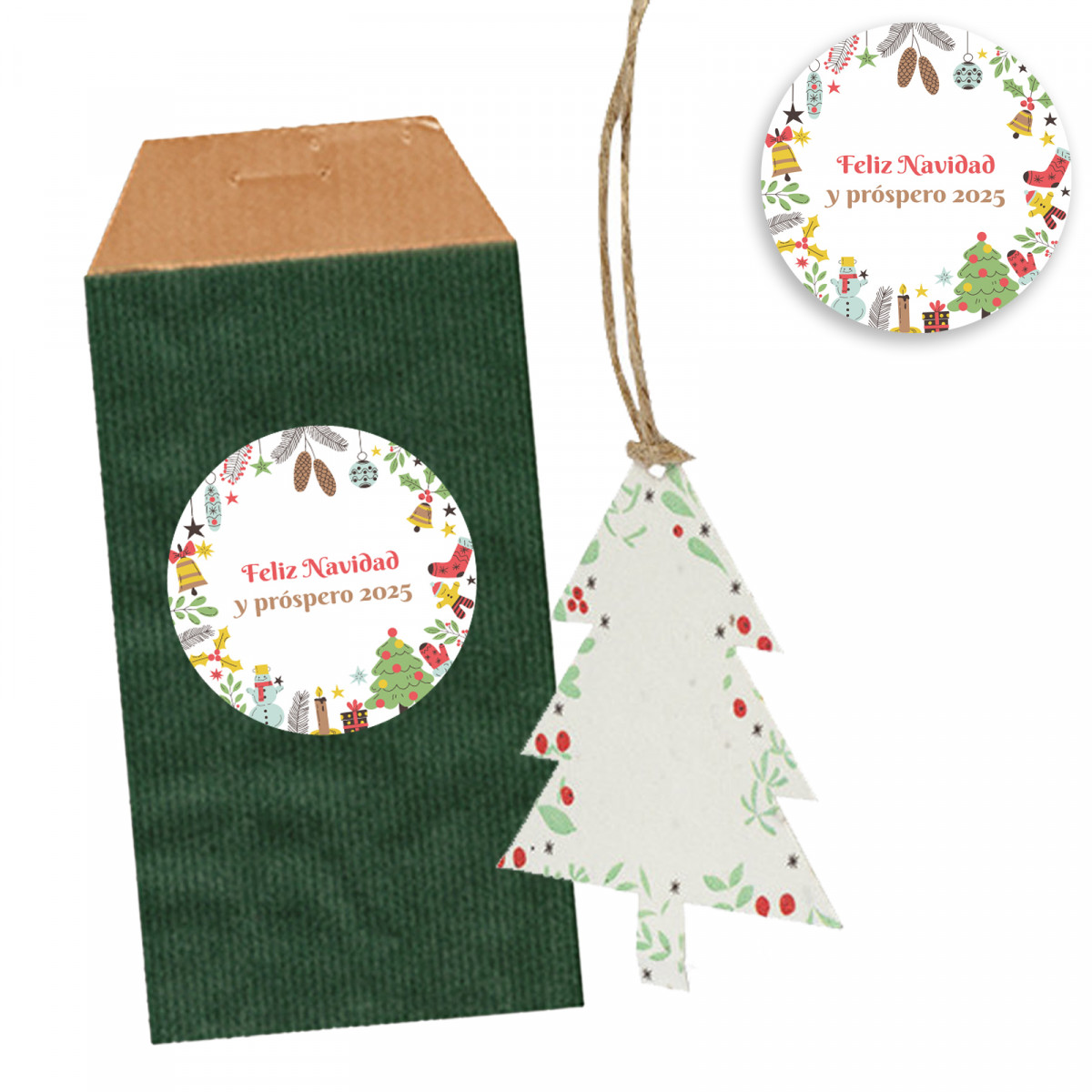 Ornement de Noël avec graines de fleurs dans une enveloppe verte personnalisée pour un détail
