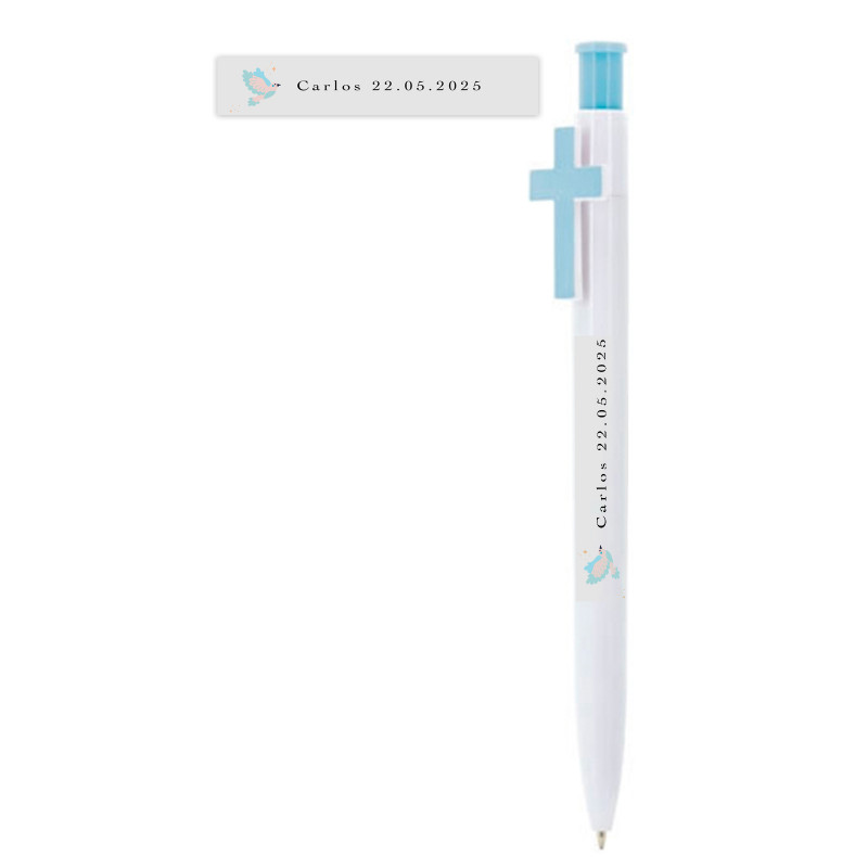 Stylo blanc avec croix céleste pour invités