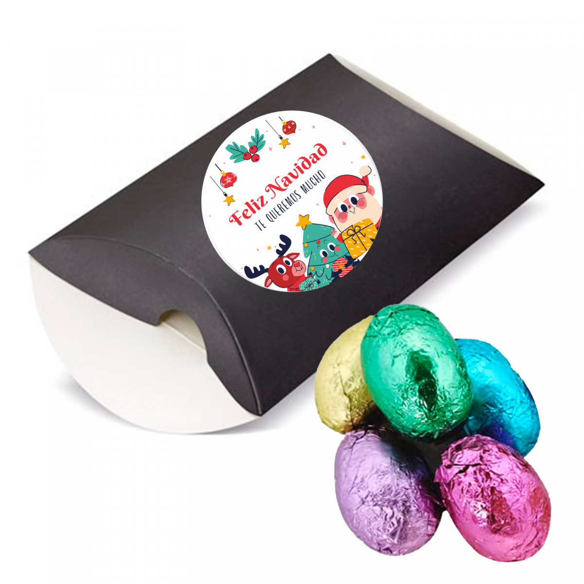 Huevitos en chocolat dans une enveloppe kraft avec autocollant de Noël pour les détails