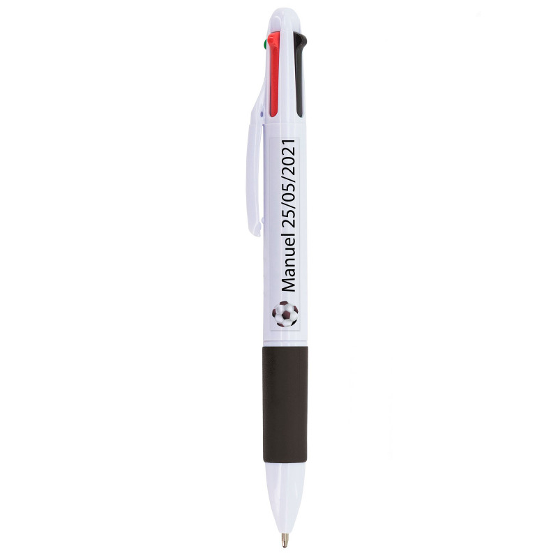 Stylo 4 couleurs avec autocollant de football transparent pour les détails