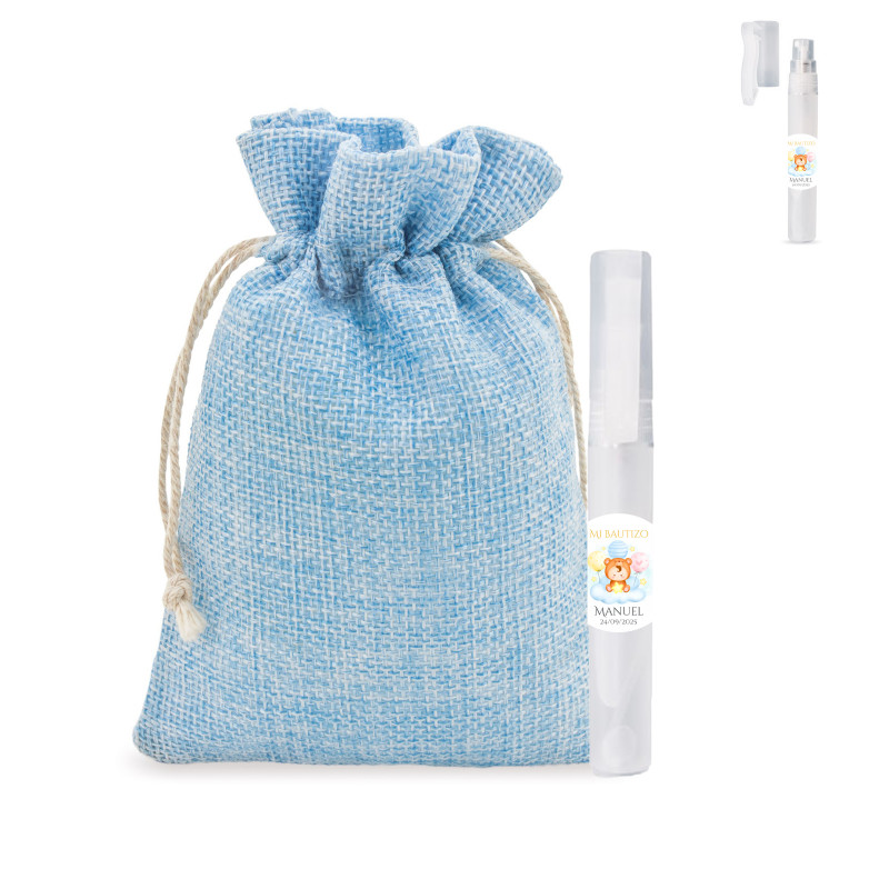 Distributeur de parfum avec autocollant de baptême et sac à offrir