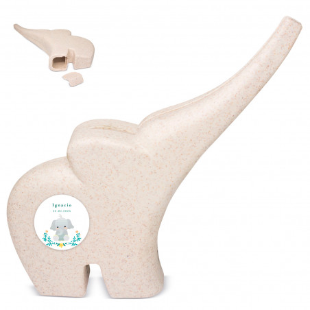 Tirelire en forme d'éléphant avec autocollant personnalisable pour les souvenirs de baptême