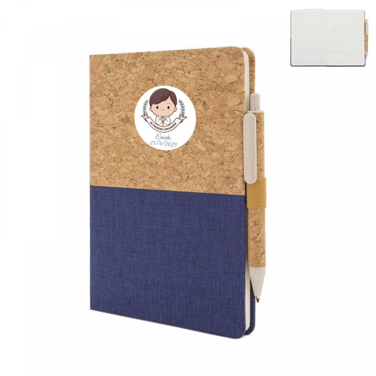 Cahier en liège personnalisé avec autocollant d'enfant pour communion
