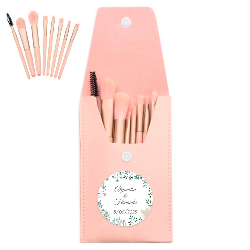 Pinceaux de maquillage dans un étui avec autocollant personnalisé pour les détails