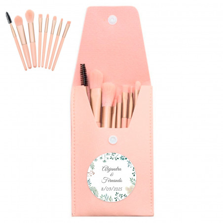 Pinceaux de maquillage dans un étui avec autocollant personnalisé pour les détails