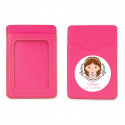 Porte-cartes rose avec autocollant première communion pour détails