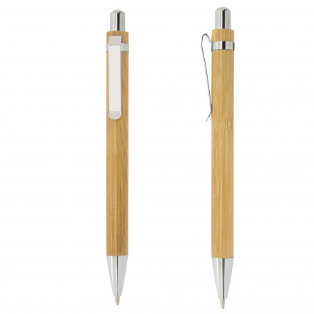 Stylo en bambou dans un étui personnalisé avec autocollant design de calice pour communion