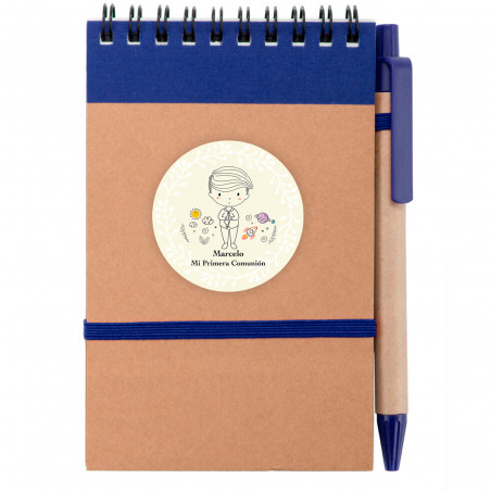 Carnet avec stylo adhésif ma première communion garçon pour les détails