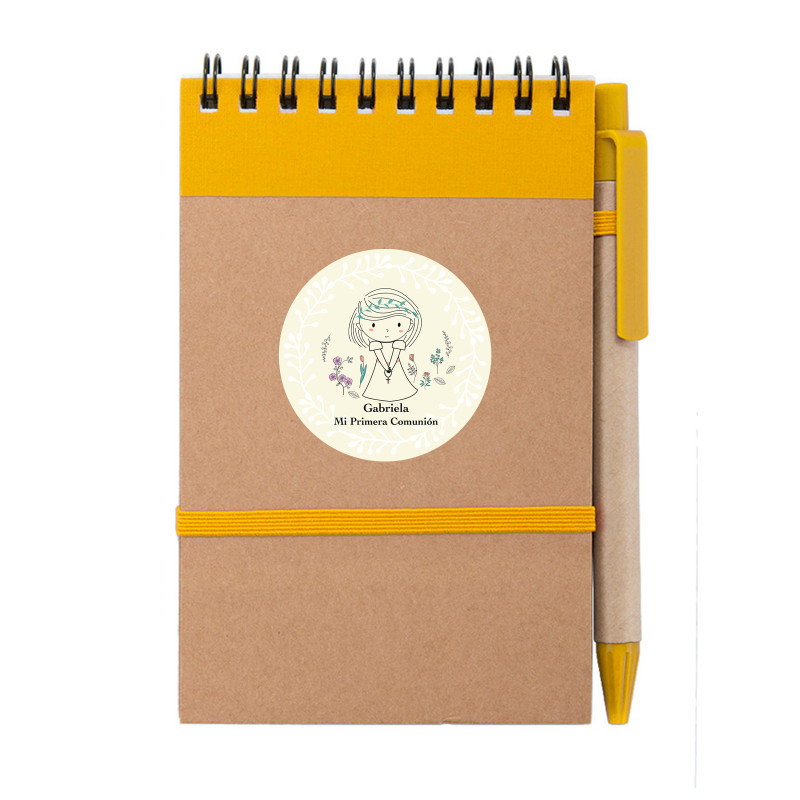 Carnet avec stylo et autocollant pour les détails de la première communion fille