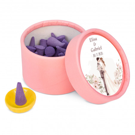 Encens de lavande dans une boîte personnalisée pour les détails de mariage
