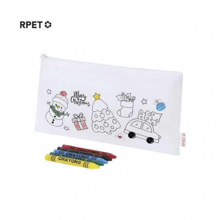 Étui de Noël à colorier avec des crayons et étiquette personnalisée à offrir