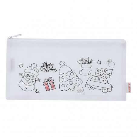 Étui de Noël à colorier avec des crayons et étiquette personnalisée à offrir