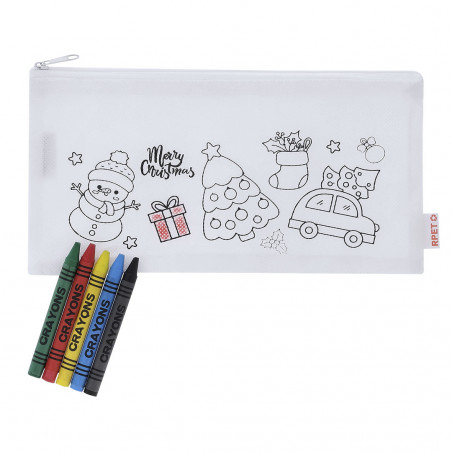 Étui de Noël à colorier avec des crayons et étiquette personnalisée à offrir