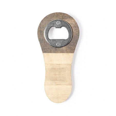 Ouvre-bouteille en bois avec étiquette adhésive et sachet pour mariage