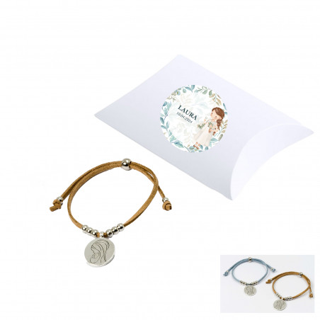 Bracelet avec médaillon dans une boîte avec autocollant pour fille pour la communion